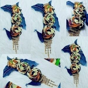 Tasty Raw Edge Kente & Denim Princess Rose Brooch